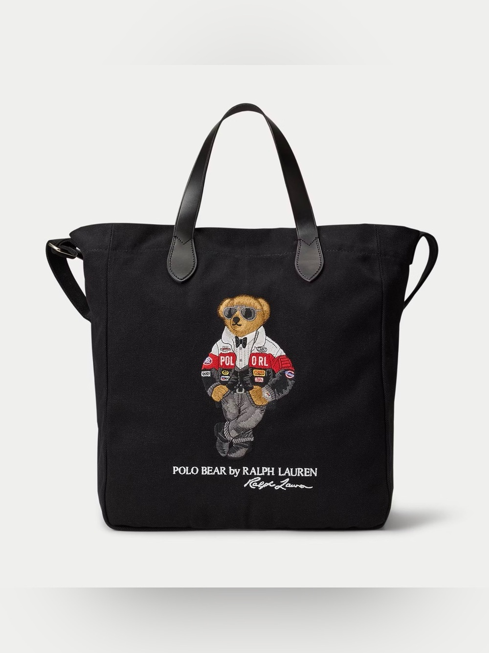 NWT Polo Ralph Lauren Black TUXEDO RACING JACKET BEAR Canvas SHOPPER Tote Bag